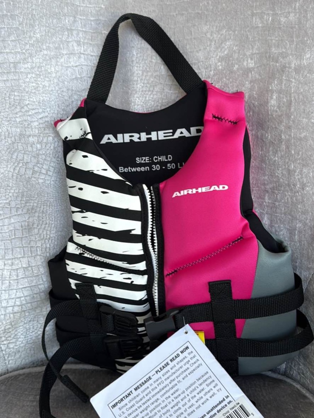 Kids' Airhead Pink and Black Life Vest - Child Size NWT